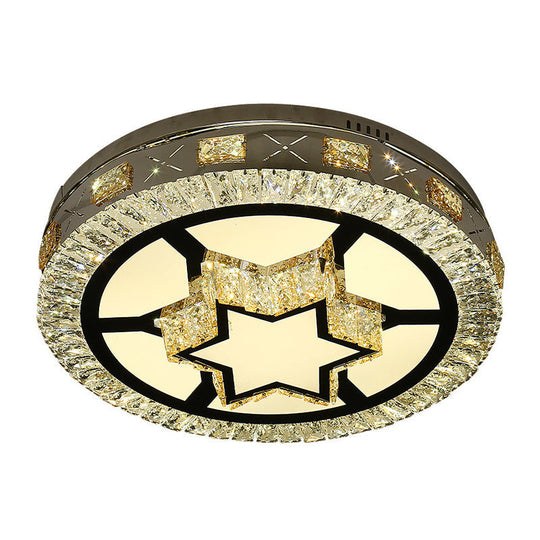 Modern Led Ceiling Flush Mount With Clear Crystal Drum & Stylish Star Pattern