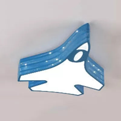 Blue Cartoon Flush Ceiling Lamp For Child’s Bedroom Or Plane-Themed Bathroom / White