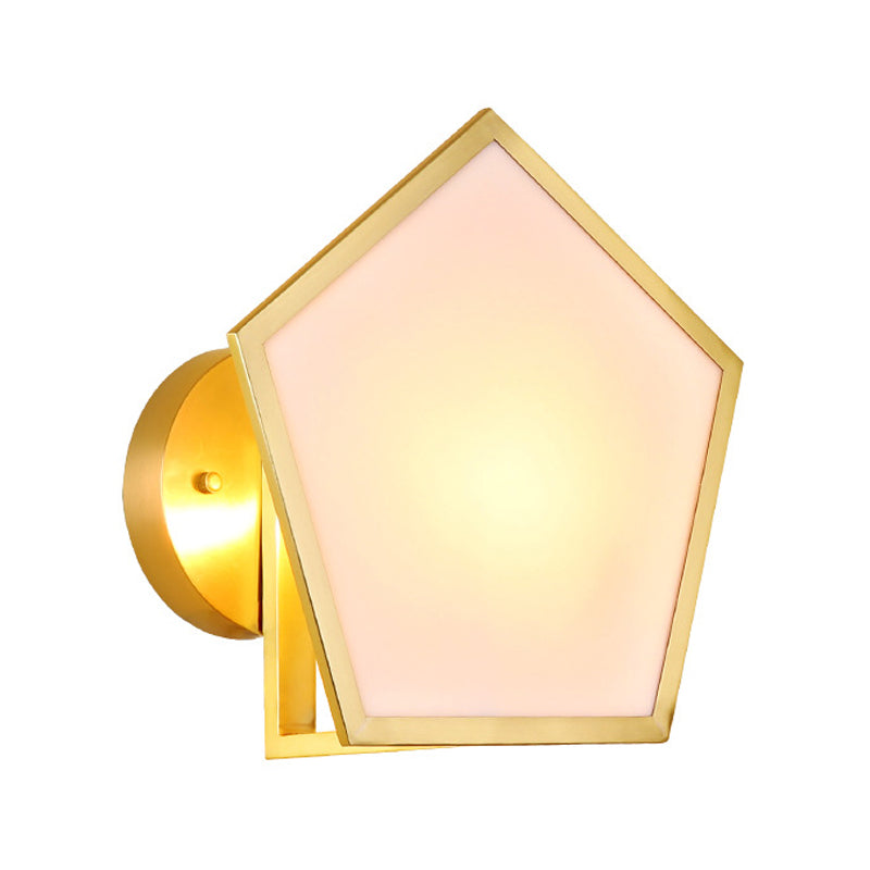 Geometric Wall Lamp With Opaline Glass In Gold Finish - Bedroom Lighting