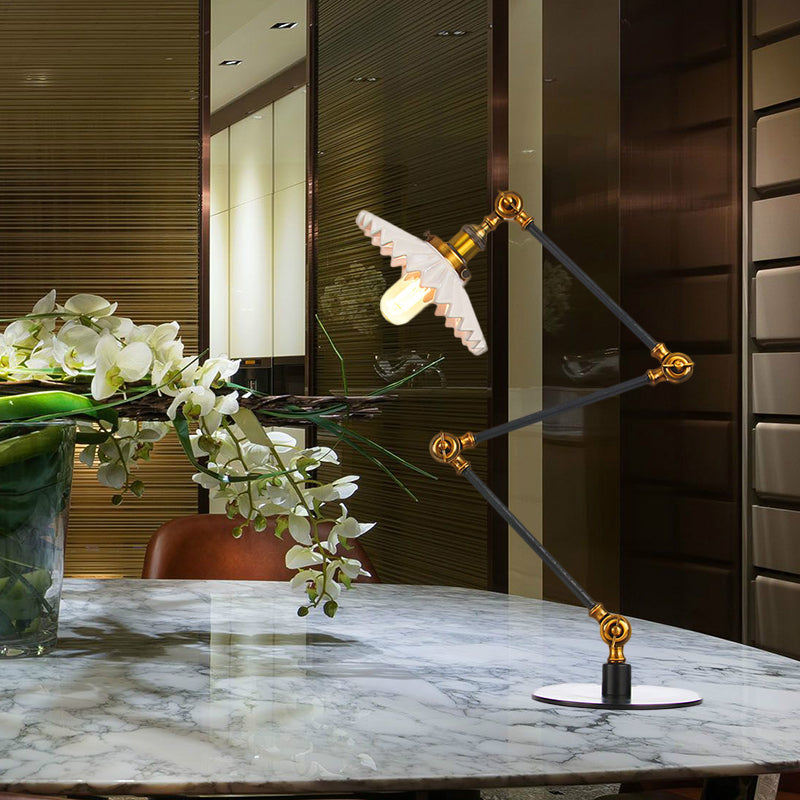 Sleek Farmhouse Style Ceramic Table Lamp With Adjustable Arm - Scalloped Shade 1 Light Black/Brass