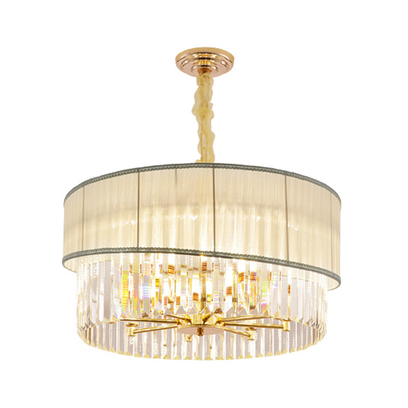 Adjustable Round Chandelier Lighting With Crystal Blocks - Contemporary Pendant Light In Gold (6/8