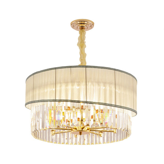 Adjustable Round Chandelier Lighting With Crystal Blocks - Contemporary Pendant Light In Gold (6/8
