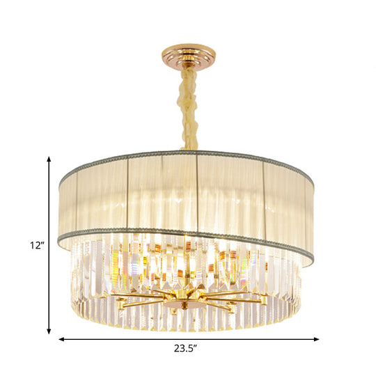 Adjustable Round Chandelier Lighting With Crystal Blocks - Contemporary Pendant Light In Gold (6/8