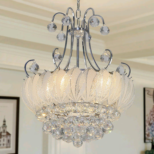Modern Geometric Ceiling Chandelier With Chrome Finish - 4 Bulbs Pendant Lighting Glass & Crystal