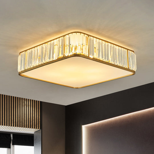 Modern Crystal Flush Ceiling Light - Square Design 3/4/5 Lights Gold Finish