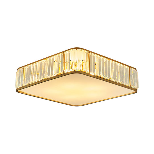 Modern Crystal Flush Ceiling Light - Square Design 3/4/5 Lights Gold Finish