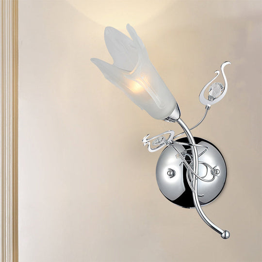 Contemporary Opal Glass Petal Wall Light In Chrome For Bedside