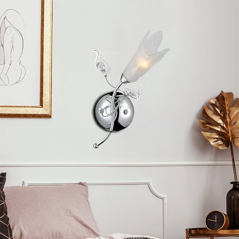 Contemporary Opal Glass Petal Wall Light In Chrome For Bedside