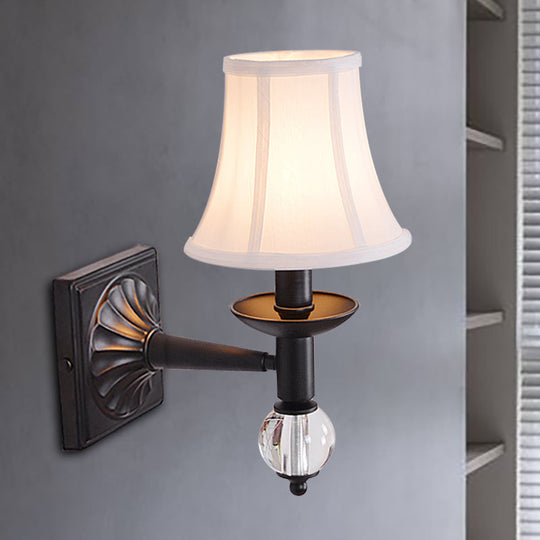 Black Modernist Bell Fabric Wall Sconce With 1 Lamp Head For Corridors