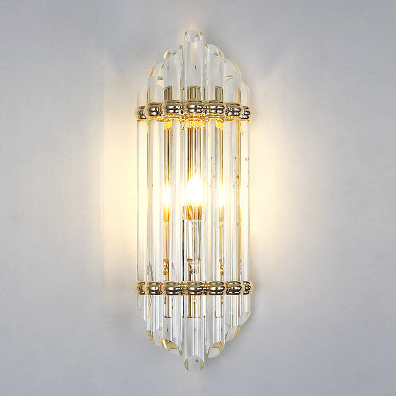 Clear Crystal Pipe Flush Wall Sconce - Mid Century 1 Light For Living Room