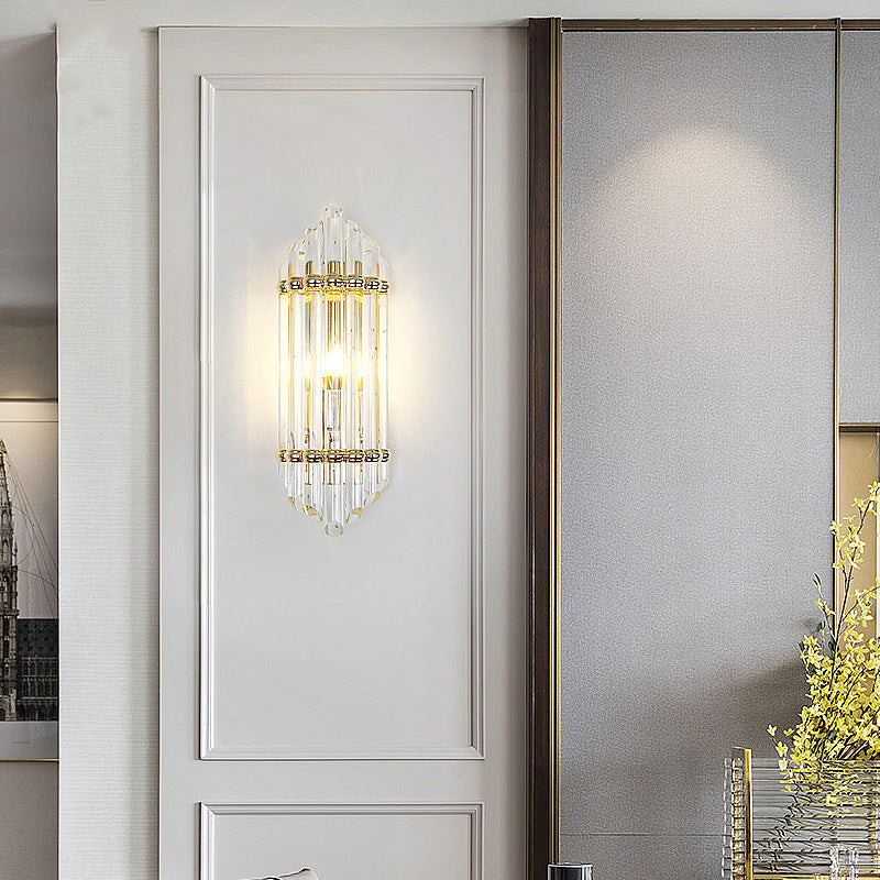 Clear Crystal Pipe Flush Wall Sconce - Mid Century 1 Light For Living Room