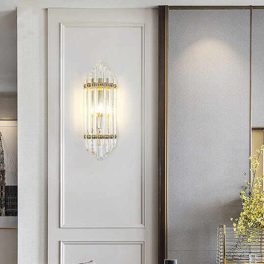 Clear Crystal Pipe Flush Wall Sconce - Mid Century 1 Light For Living Room