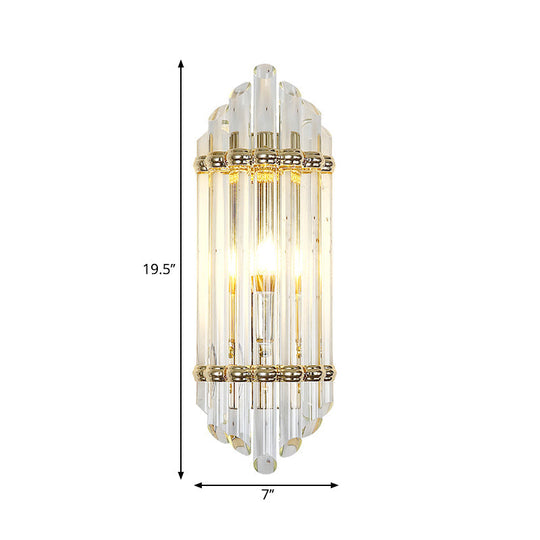 Clear Crystal Pipe Flush Wall Sconce - Mid Century 1 Light For Living Room