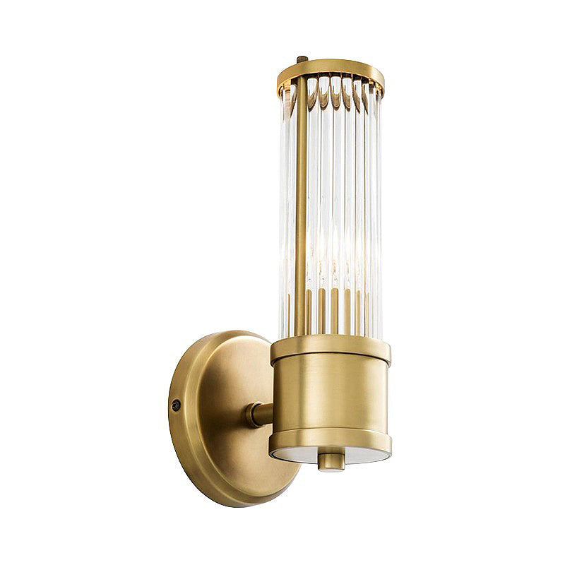Contemporary Gold Crystal Wall Sconce For Living Room - 1/2 Bulb Cylindrical Design