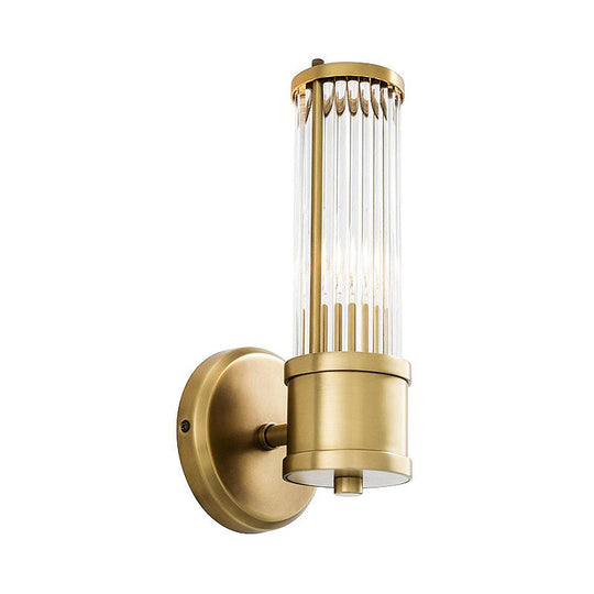 Contemporary Gold Crystal Wall Sconce For Living Room - 1/2 Bulb Cylindrical Design