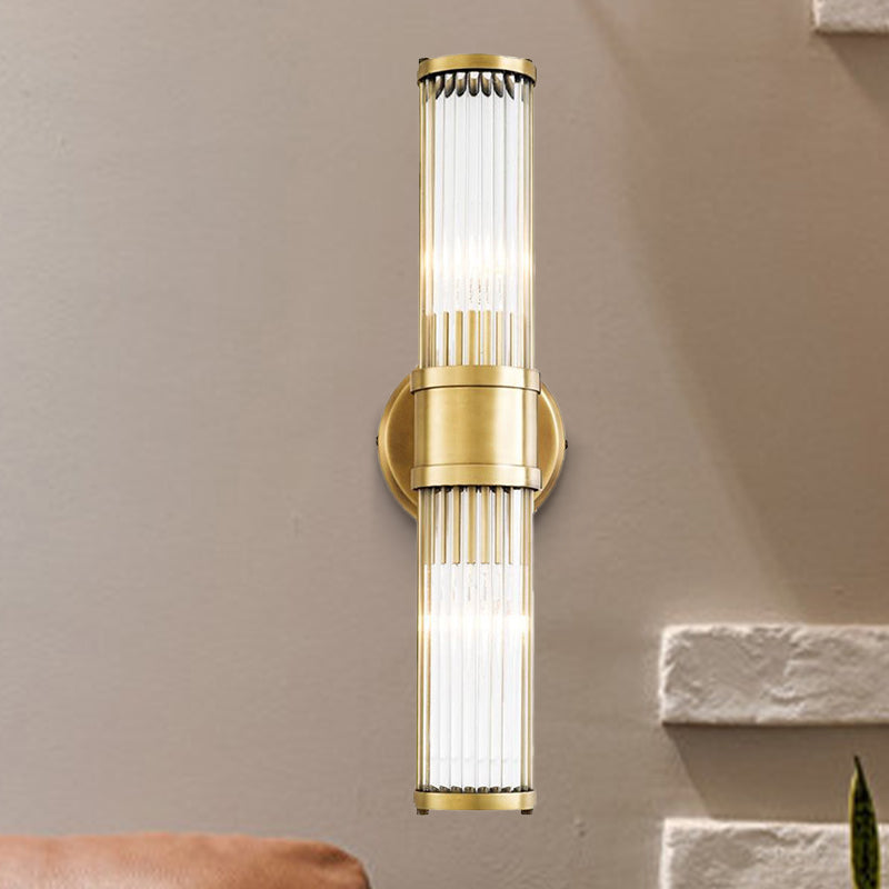Contemporary Gold Crystal Wall Sconce For Living Room - 1/2 Bulb Cylindrical Design 2 /