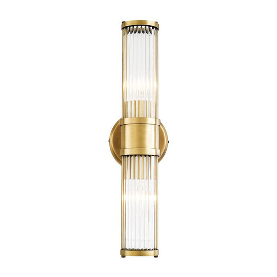 Contemporary Gold Crystal Wall Sconce For Living Room - 1/2 Bulb Cylindrical Design