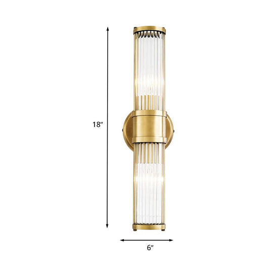 Contemporary Gold Crystal Wall Sconce For Living Room - 1/2 Bulb Cylindrical Design
