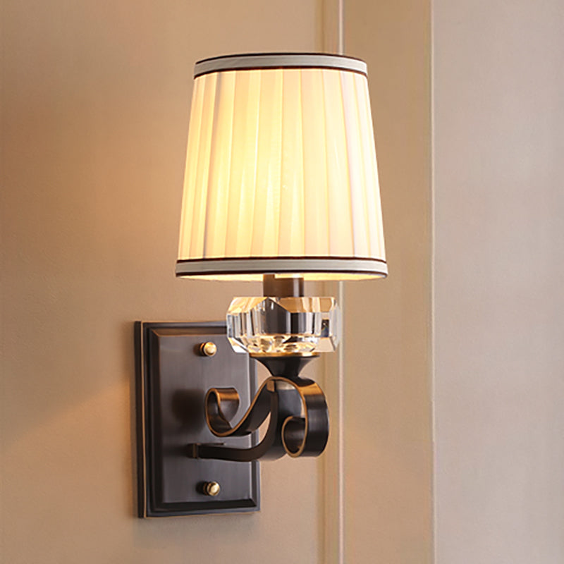 Modern Brass/Black Wall Mount Light With Cone Shade - Contemporary Fabric Sconce