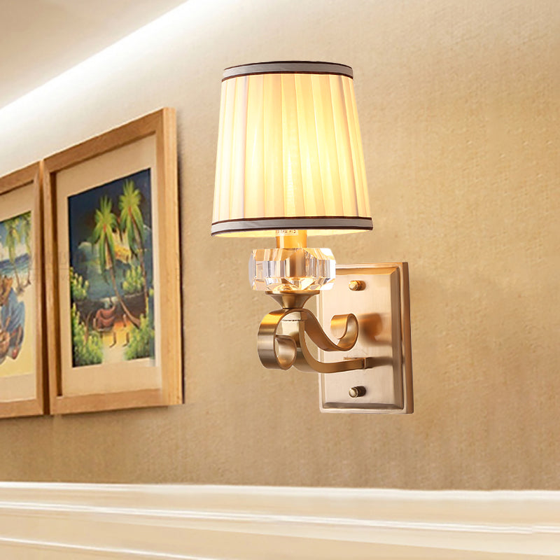 Modern Brass/Black Wall Mount Light With Cone Shade - Contemporary Fabric Sconce