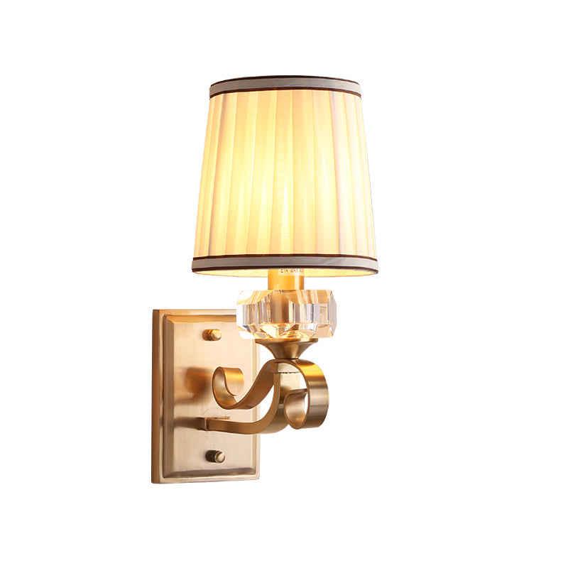 Modern Brass/Black Wall Mount Light With Cone Shade - Contemporary Fabric Sconce