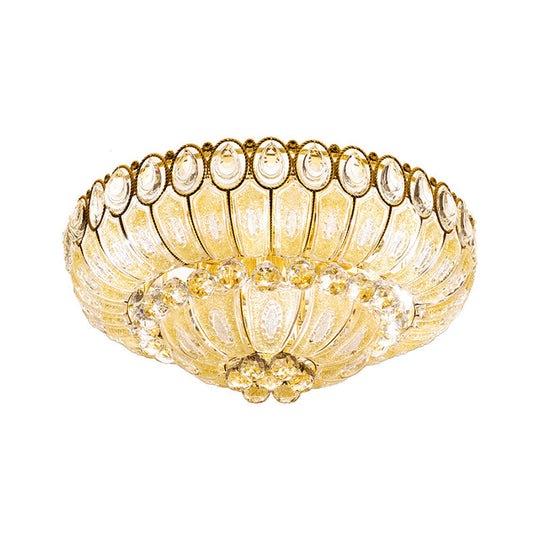 Gold Modernist Crystal Flush Ceiling Light - 21.5/29.5 Inch Wide Bowl Mount Lamp