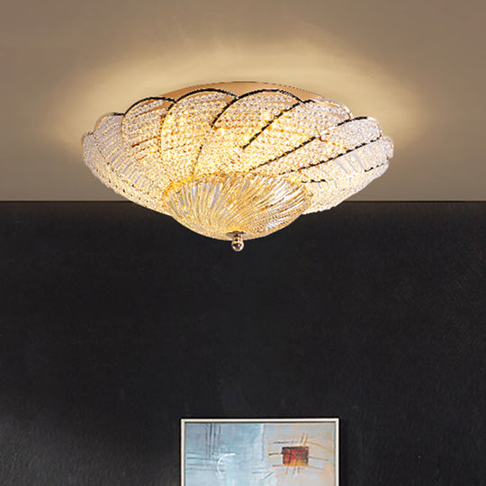 Vintage Scalloped Flush Light With Crystal Beads In Gold - 13/16.5/20.5 W Yellow/White / 13 White
