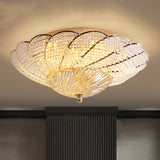 Vintage Scalloped Flush Light With Crystal Beads In Gold - 13/16.5/20.5 W Yellow/White