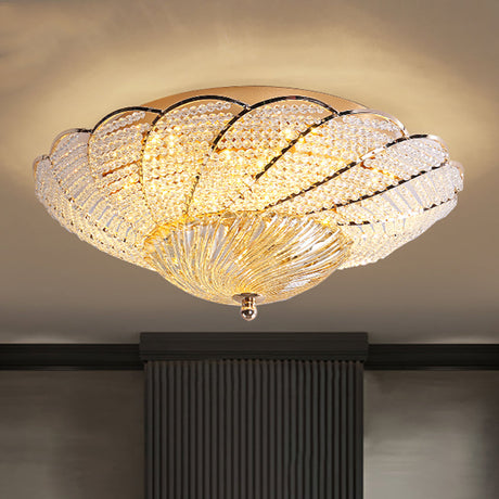 Vintage Scalloped Flush Light With Crystal Beads In Gold - 13/16.5/20.5 W Yellow/White