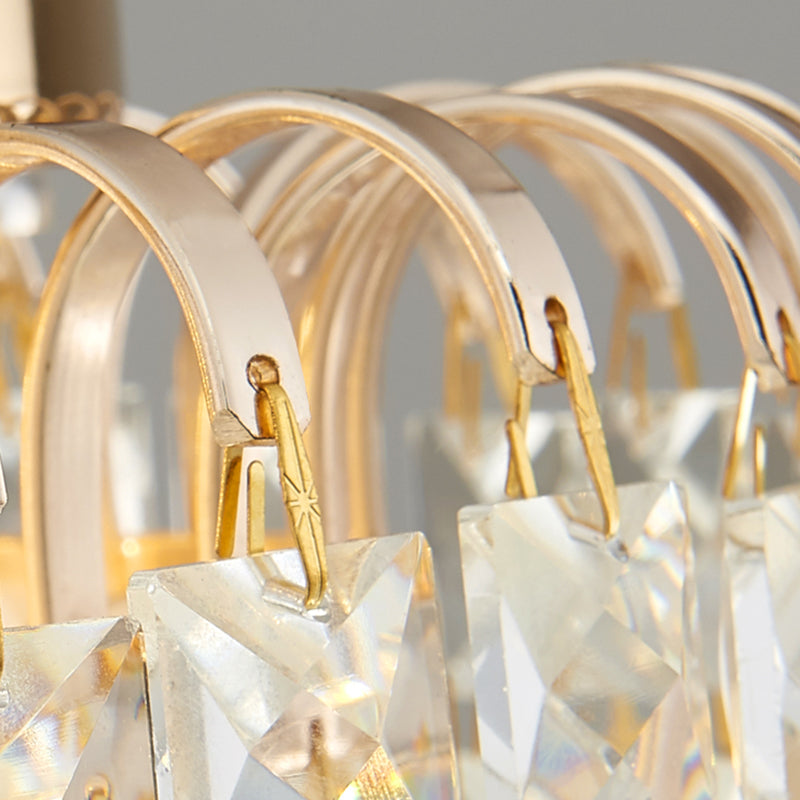 16’/19.5’ Width Crystal Prism Flush Mount Led Ceiling Fixture In Brass With Modern Round Shade