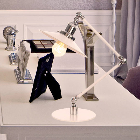 Vintage Adjustable Reading Lamp - Conical Desk Light White Metal 1 Stylish Design 8 Length Arm / B