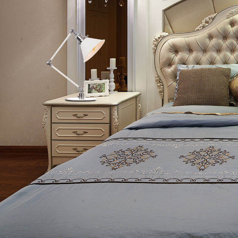 Vintage Adjustable Reading Lamp - Conical Desk Light White Metal 1 Stylish Design 8 Length Arm