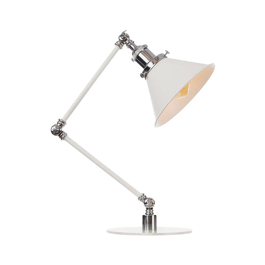 Vintage Adjustable Reading Lamp - Conical Desk Light White Metal 1 Stylish Design 8 Length Arm