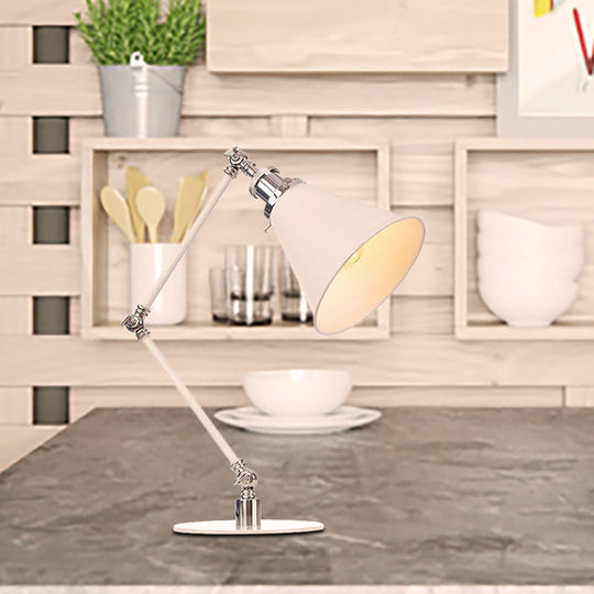 Vintage Adjustable Reading Lamp - Conical Desk Light White Metal 1 Stylish Design 8 Length Arm