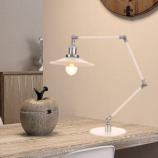 Vintage Adjustable Reading Lamp - Conical Desk Light White Metal 1 Stylish Design 8 Length Arm / B