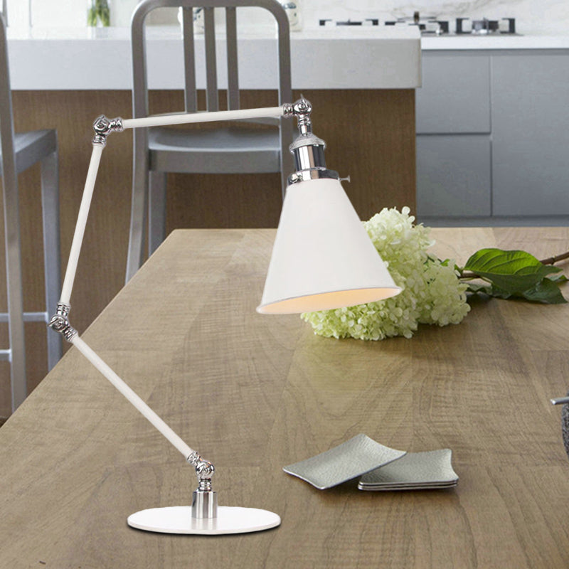 Vintage Adjustable Reading Lamp - Conical Desk Light White Metal 1 Stylish Design 8 Length Arm / C