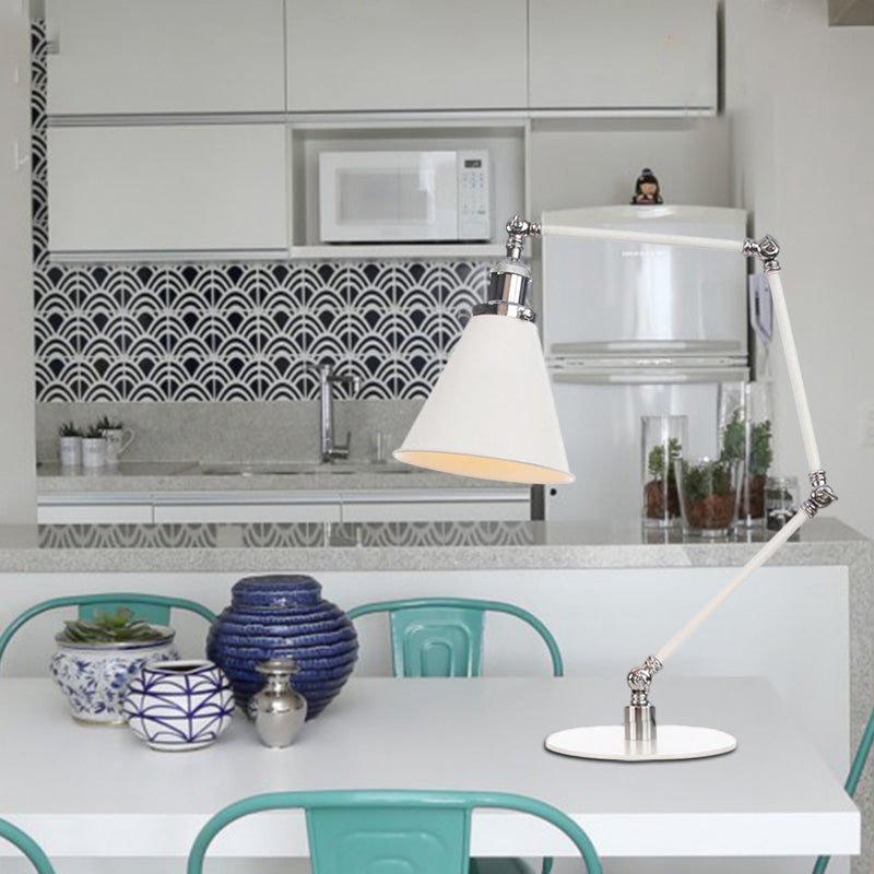 Vintage Adjustable Reading Lamp - Conical Desk Light White Metal 1 Stylish Design 8 Length Arm