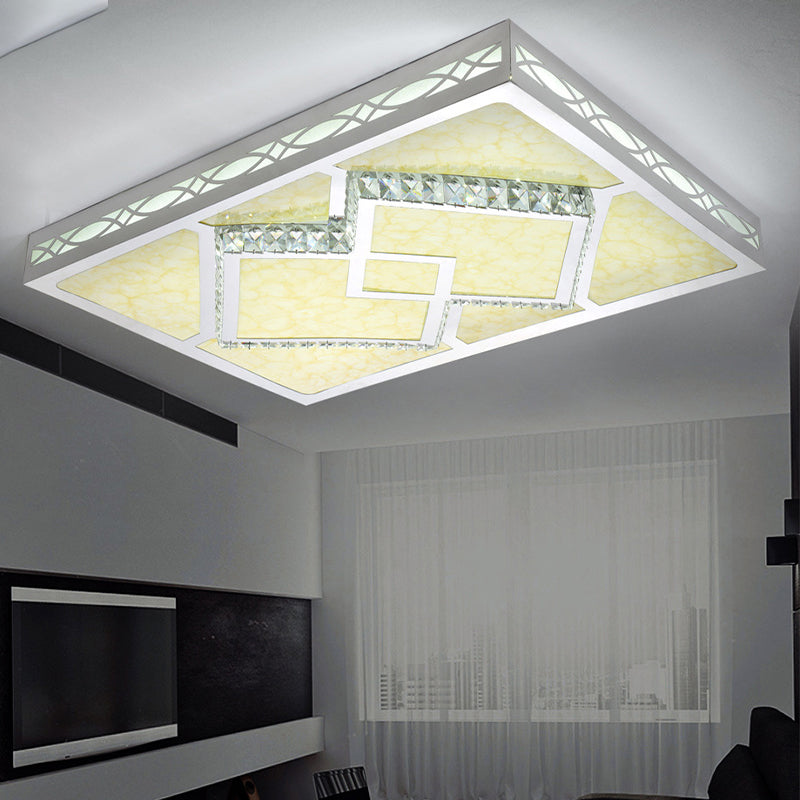 Contemporary Led Flush Mount Lamp - Rectangle Shape White Acrylic Ceiling Fixture For Living Room