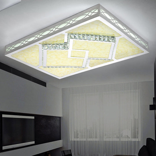 Contemporary Led Flush Mount Lamp - Rectangle Shape White Acrylic Ceiling Fixture For Living Room