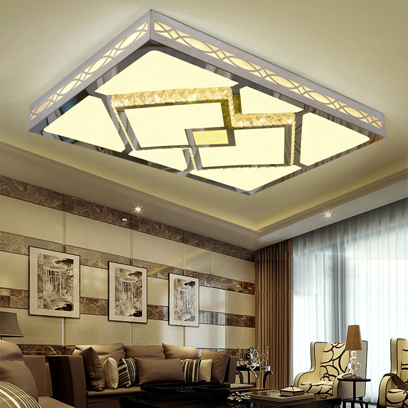 Contemporary Led Flush Mount Lamp - Rectangle Shape White Acrylic Ceiling Fixture For Living Room