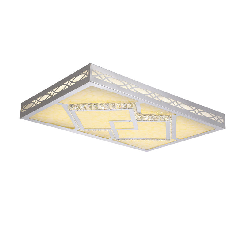 Contemporary Led Flush Mount Lamp - Rectangle Shape White Acrylic Ceiling Fixture For Living Room