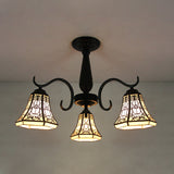 Vintage Industrial Stained Glass Semi Flush Mount Ceiling Light With 3 Rhombus/Magnolia Patterns In