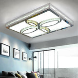 Contemporary White Led Ceiling Mount Flush Light Fixture For Living Room With Crystal Deco -