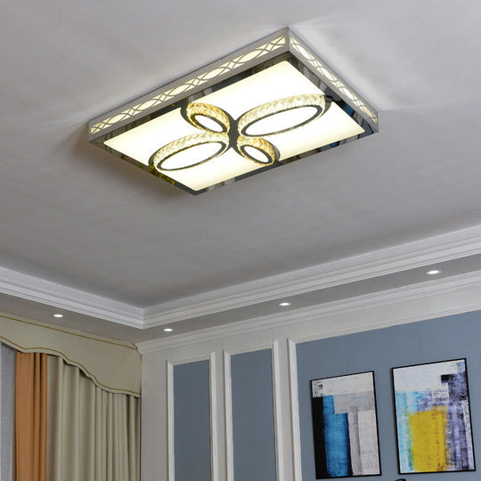 Contemporary White Led Ceiling Mount Flush Light Fixture For Living Room With Crystal Deco -