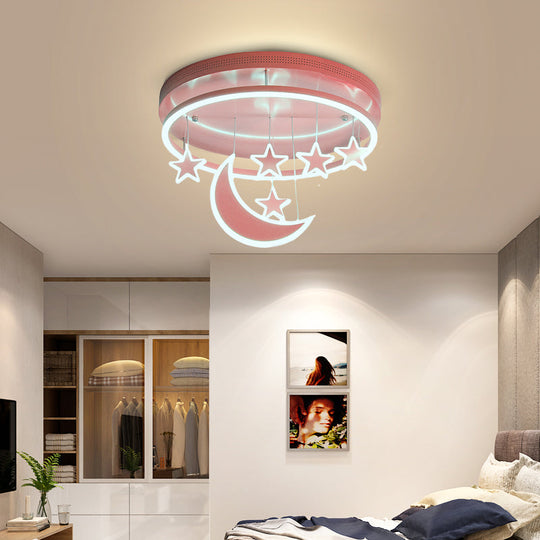 Modern Acrylic Round Flush Mount Lamp - Led Ceiling Light Fixture With Star Deco Warm/White
