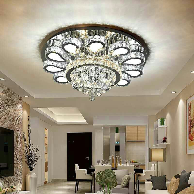 Led Living Room Ceiling Mounted Fixture With Chrome Finish And Flower Crystal Shade - 18/23.5/31.5