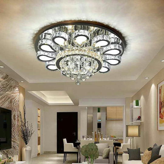 Led Living Room Ceiling Mounted Fixture With Chrome Finish And Flower Crystal Shade - 18/23.5/31.5