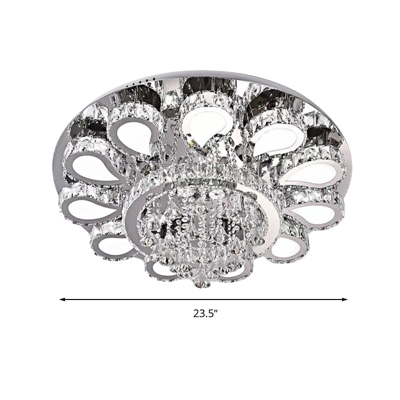 Led Living Room Ceiling Mounted Fixture With Chrome Finish And Flower Crystal Shade -