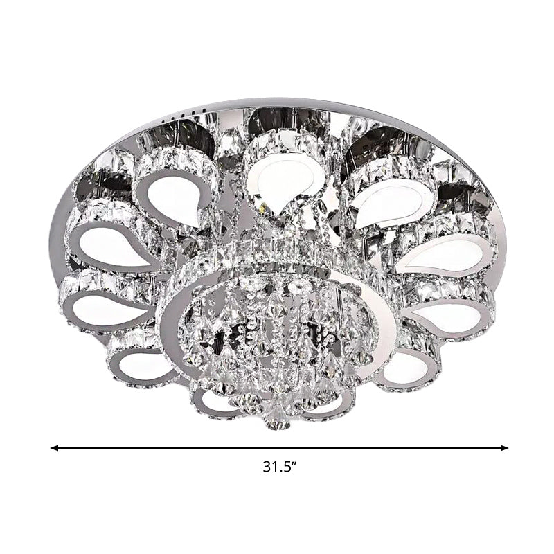 Led Living Room Ceiling Mounted Fixture With Chrome Finish And Flower Crystal Shade - 18/23.5/31.5