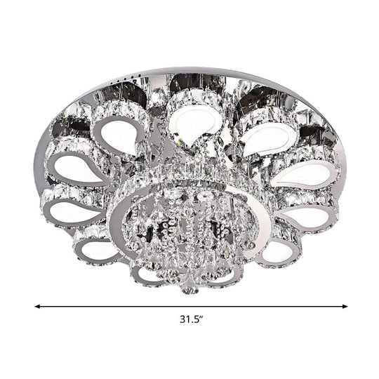 Led Living Room Ceiling Mounted Fixture With Chrome Finish And Flower Crystal Shade - 18/23.5/31.5